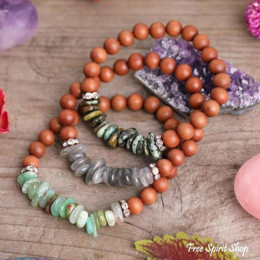 Natural Sandalwood & Healing Gemstone Bead Bracelets